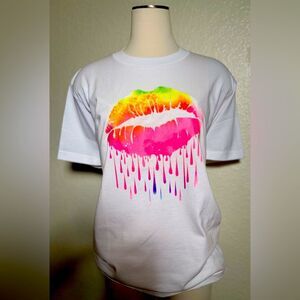 LIPS T SHIRT WHITE PINK 100% cotton MOUTH KiSS